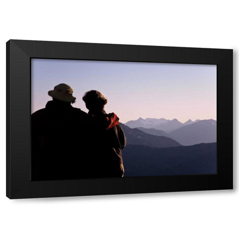 WA, Mount Baker Two women view mountain scenery Black Modern Wood Framed Art Print by Paulson, Don