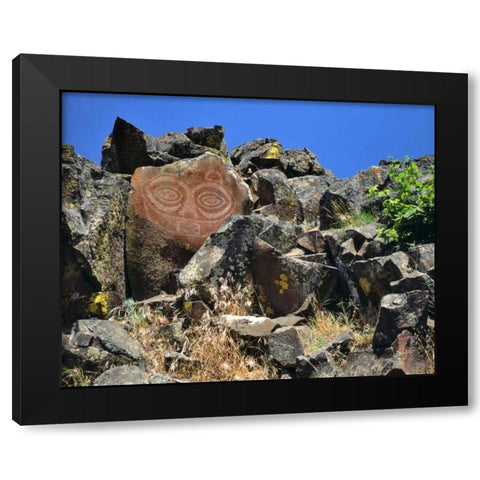 WA, Columbia GorgeTsagaglalal petroglyph Black Modern Wood Framed Art Print by Terrill, Steve