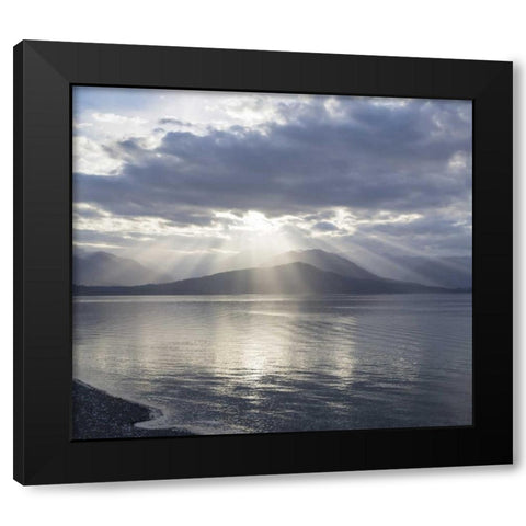 WA, Seabeck God rays over Hood Canal Black Modern Wood Framed Art Print by Paulson, Don