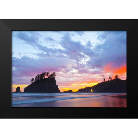 Washington, Olympic NP Second Beach at sunset Black Modern Wood Framed Art Print by Delisle, Gilles