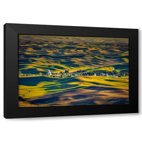 Washington State-Palouse Steptoe Village and farmland at sunset  Black Modern Wood Framed Art Print by Jaynes Gallery