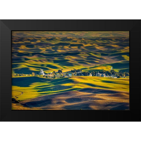 Washington State-Palouse Steptoe Village and farmland at sunset  Black Modern Wood Framed Art Print by Jaynes Gallery