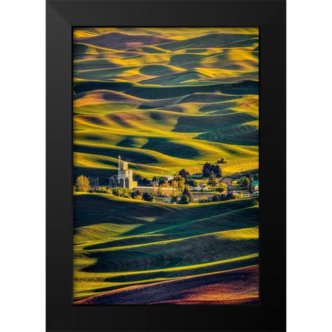 Washington State-Palouse Steptoe Village and farmland at sunset  Black Modern Wood Framed Art Print by Jaynes Gallery