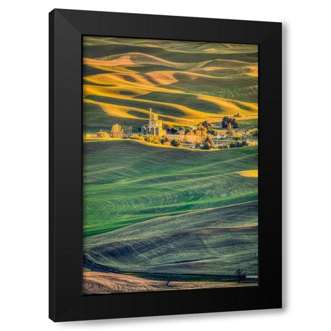 Washington State-Palouse Steptoe Village and farmland at sunset  Black Modern Wood Framed Art Print with Double Matting by Jaynes Gallery