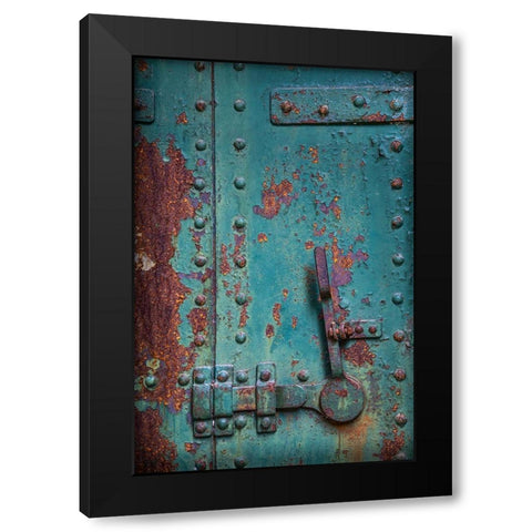 Washington State-Port Townsend Rusted metal door in fort  Black Modern Wood Framed Art Print by Jaynes Gallery