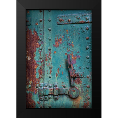 Washington State-Port Townsend Rusted metal door in fort  Black Modern Wood Framed Art Print by Jaynes Gallery