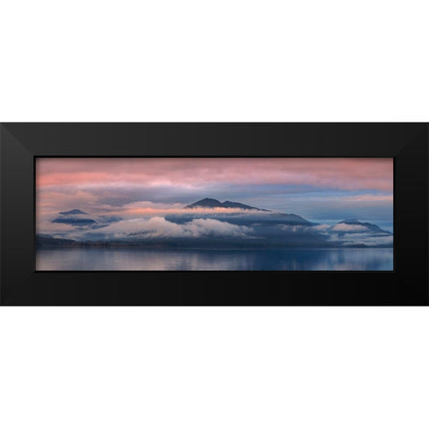 Washington State-Seabeck Panoramic of sunset over Hood Canal  Black Modern Wood Framed Art Print by Jaynes Gallery