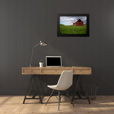 Washington State-Palouse Red barn in farm field Black Modern Wood Framed Art Print by Jaynes Gallery