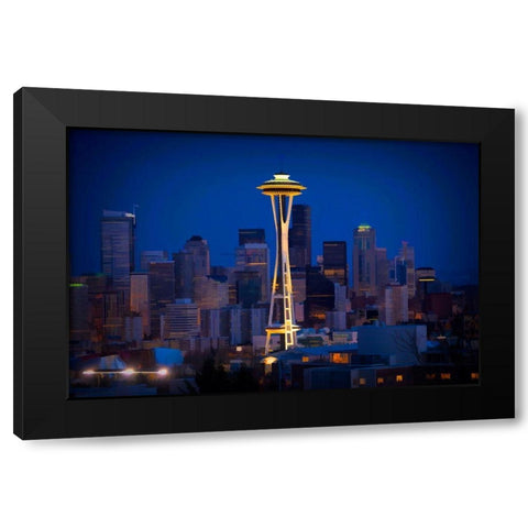 Washington State Abstract of downtown and Space Needle Black Modern Wood Framed Art Print by Jaynes Gallery