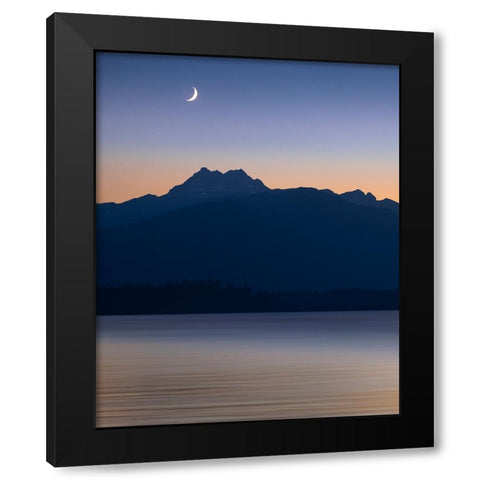 USA-Washington State-Seabeck Crescent moon at sunset over Hood Canal and Olympic Mountains Black Modern Wood Framed Art Print by Jaynes Gallery