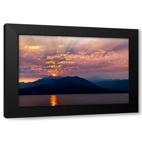 USA-Washington State-Seabeck Smoky sunset over Hood Canal and Olympic Mountains Black Modern Wood Framed Art Print with Double Matting by Jaynes Gallery