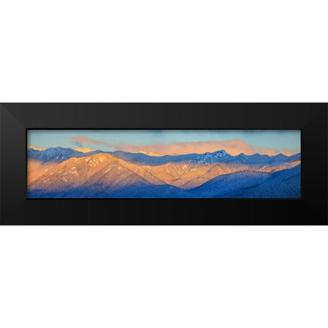 USA- Washington State. Panoramic of sunrise on Olympic Mountains in winter. Black Modern Wood Framed Art Print by Jaynes Gallery
