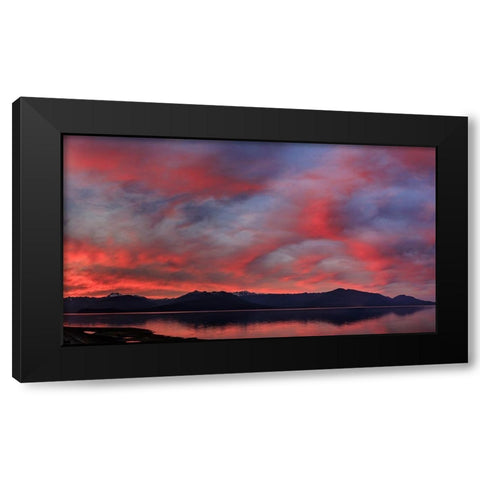 USA- Washington State- Seabeck. Panoramic of sunset on Olympic Mountains and Hood Canal. Black Modern Wood Framed Art Print by Jaynes Gallery