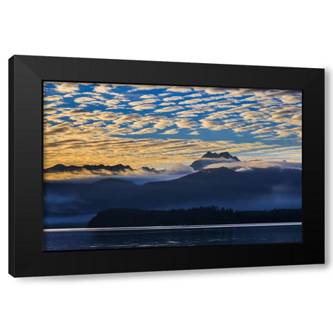 USA- Washington State- Seabeck. Sunset over Olympic Mountains and Hood Canal. Black Modern Wood Framed Art Print with Double Matting by Jaynes Gallery
