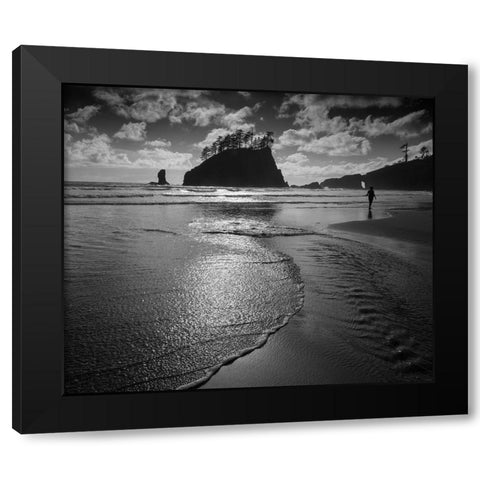 Usa-Washington State A beachgoer strolling Second Beach in late afternoon Black Modern Wood Framed Art Print by Sederquist, Betty