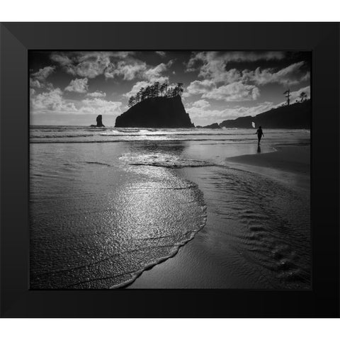 Usa-Washington State A beachgoer strolling Second Beach in late afternoon Black Modern Wood Framed Art Print by Sederquist, Betty