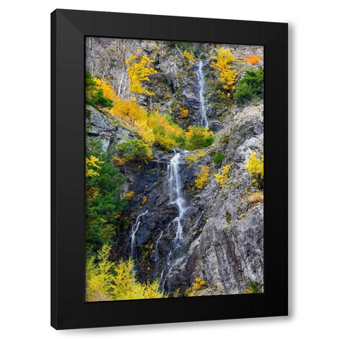 USA- Washington State- east of Newhalem highway 20 waterfall with fall colors Black Modern Wood Framed Art Print by Gulin, Darrell