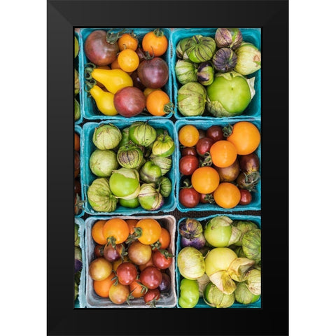 Washington State-Vancouver Fresh heirloom tomatoes for sale at a farmers market Black Modern Wood Framed Art Print by Wilson, Emily