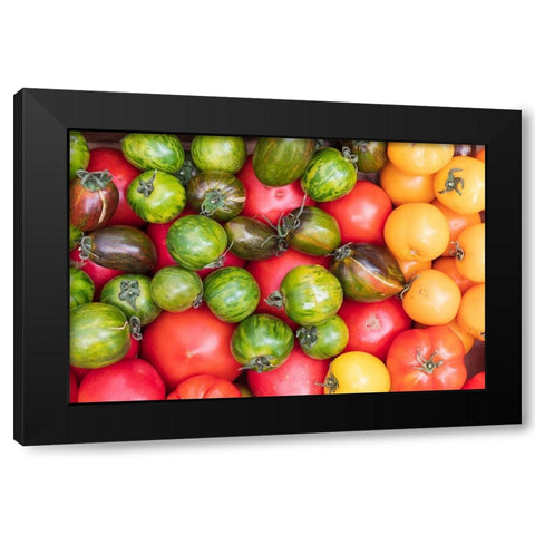 Washington State-Vancouver Fresh heirloom tomatoes for sale at a farmers market Black Modern Wood Framed Art Print by Wilson, Emily