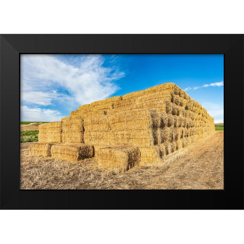 Pullman-Washington State-USA-Stack of hay bales in the Palouse hills Black Modern Wood Framed Art Print by Wilson, Emily M.