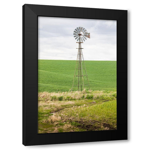 Palouse-Washington State-USA-Windmill in wheat field in the Palouse hills Black Modern Wood Framed Art Print with Double Matting by Wilson, Emily M.