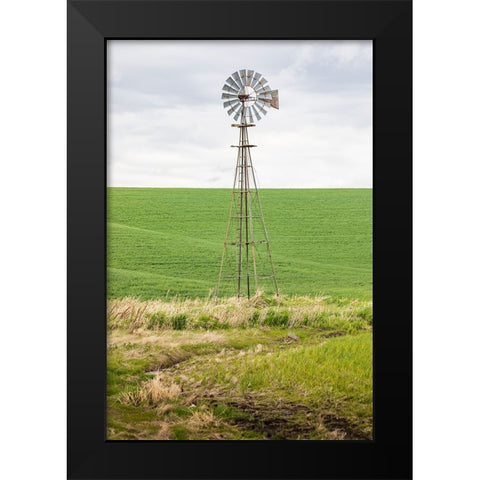 Palouse-Washington State-USA-Windmill in wheat field in the Palouse hills Black Modern Wood Framed Art Print by Wilson, Emily M.