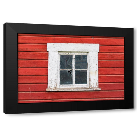 Latah-Washington State-USA-White framed window in a red barn Black Modern Wood Framed Art Print with Double Matting by Wilson, Emily M.