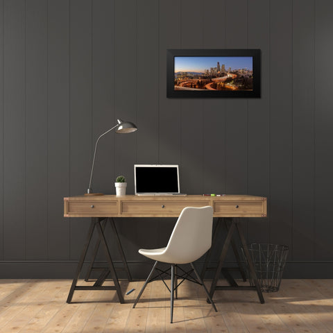 Downtown Seattle skyline in the evening light-Seattle-Washington State Black Modern Wood Framed Art Print by Probst, Greg