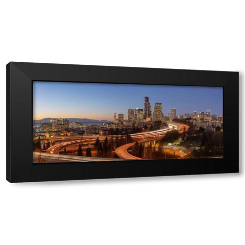 Downtown Seattle skyline in the evening light-Seattle-Washington State Black Modern Wood Framed Art Print by Probst, Greg