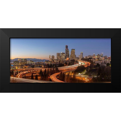 Downtown Seattle skyline in the evening light-Seattle-Washington State Black Modern Wood Framed Art Print by Probst, Greg