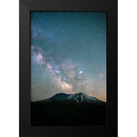 The Milky Way rising above Mt St Helens-an active stratovolcano in Washington State-USA Black Modern Wood Framed Art Print by Probst, Greg