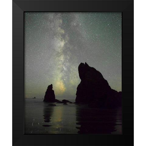 The Milky Way rising behind sea stacks on Ruby Beach-Olympic National Park-Washington State Black Modern Wood Framed Art Print by Probst, Greg