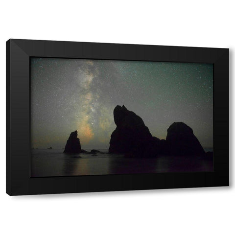 The Milky Way rising behind sea stacks on Ruby Beach-Olympic National Park-Washington State Black Modern Wood Framed Art Print with Double Matting by Probst, Greg