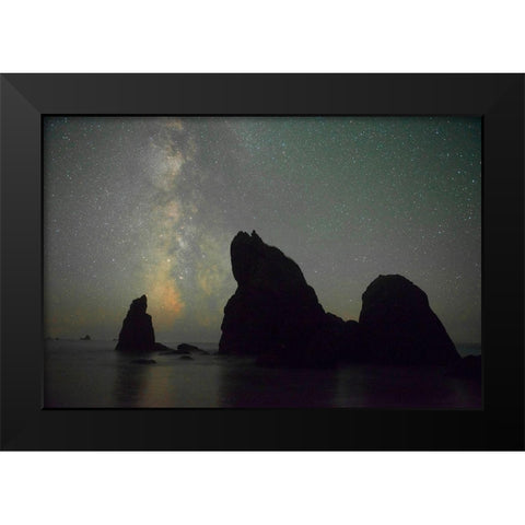 The Milky Way rising behind sea stacks on Ruby Beach-Olympic National Park-Washington State Black Modern Wood Framed Art Print by Probst, Greg