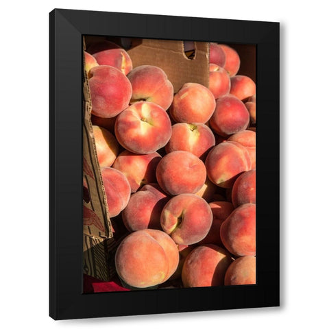 Issaquah-Washington State-USA Boxes of White Lady peaches for sale at a Farmers Market Black Modern Wood Framed Art Print with Double Matting by Horton, Janet