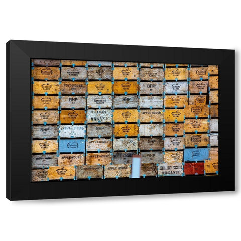 Brewster-Washington State-colorful-wooden fruit shipping crates Black Modern Wood Framed Art Print by Sienda, Jolly