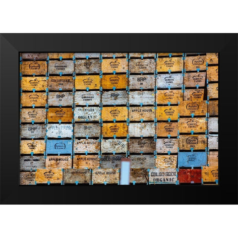 Brewster-Washington State-colorful-wooden fruit shipping crates Black Modern Wood Framed Art Print by Sienda, Jolly