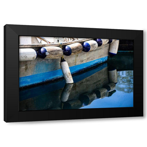 Anacortes-Washington State-blue wooden boat Black Modern Wood Framed Art Print with Double Matting by Sienda, Jolly