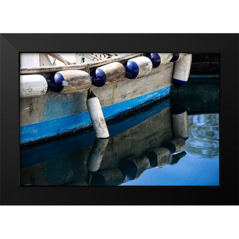 Anacortes-Washington State-blue wooden boat Black Modern Wood Framed Art Print by Sienda, Jolly