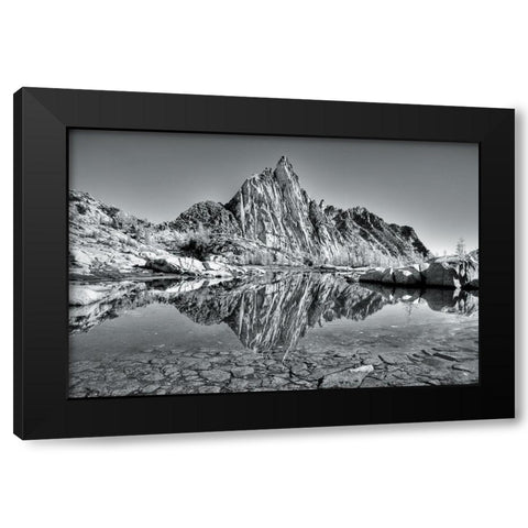 Washington State Alpine Lakes Wilderness-Enchantment Lakes-Prusik Peak reflected in Gnome Tarn Black Modern Wood Framed Art Print with Double Matting by Wild, Jamie and Judy