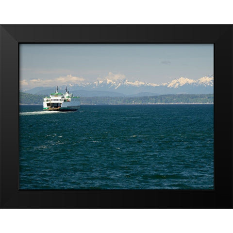 Washington State-Seattle-Washington State Ferry on Elliott Bay-Olympic Mountains in background Black Modern Wood Framed Art Print by Wild, Jamie and Judy