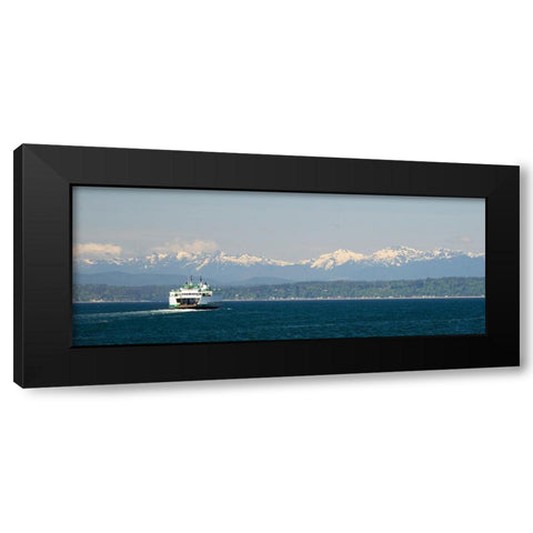 Washington State-Seattle-Washington State Ferry on Elliott Bay-Olympic Mountains in background Black Modern Wood Framed Art Print with Double Matting by Wild, Jamie and Judy