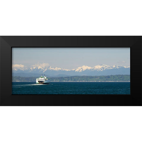 Washington State-Seattle-Washington State Ferry on Elliott Bay-Olympic Mountains in background Black Modern Wood Framed Art Print by Wild, Jamie and Judy