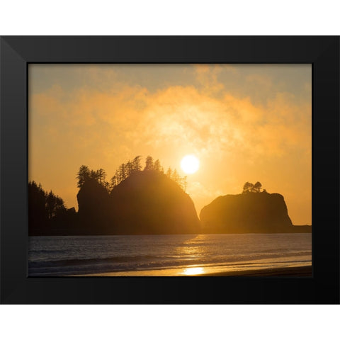 Washington State-Pacific Coast-First Beach sunset Black Modern Wood Framed Art Print by Wild, Jamie and Judy
