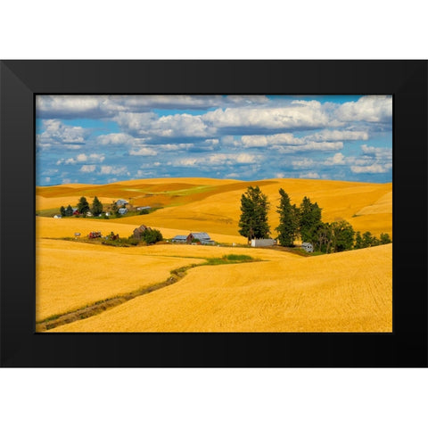 Clouds above farm house on wheat field-Palouse-eastern Washington State-USA Black Modern Wood Framed Art Print by Su, Keren