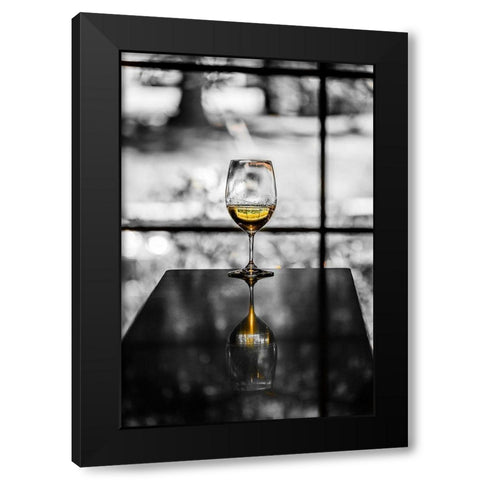 Washington State-Woodinville A glass of white wine reflects a spring day in a Woodinville winery Black Modern Wood Framed Art Print by Duval, Richard