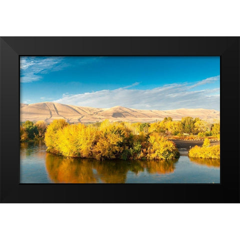 Washington State-Yakima Valley Fall colors are reflected in the Yakima River Black Modern Wood Framed Art Print by Duval, Richard