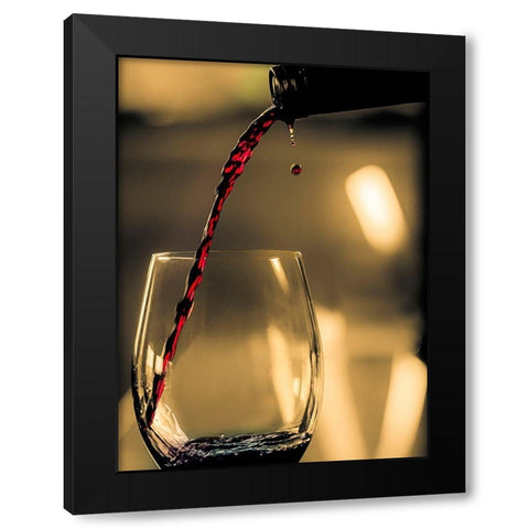 One drop shows as red wine is poured into glass Black Modern Wood Framed Art Print with Double Matting by Duval, Richard