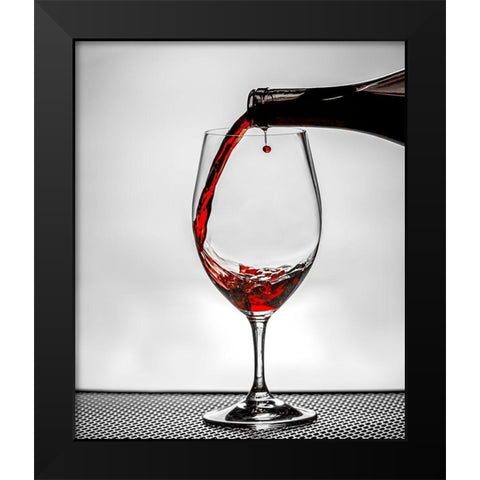 Washington State-Spokane Red wine poured into wine glass creates perfect round drop, Black Modern Wood Framed Art Print by Duval, Richard