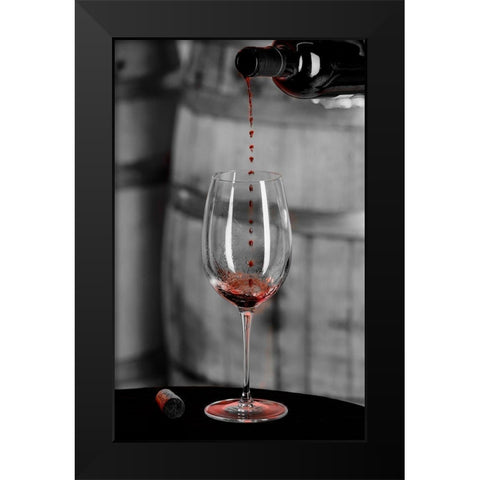 Red wine pouring into is captured in mid-air before it touches wine glass Black Modern Wood Framed Art Print by Duval, Richard